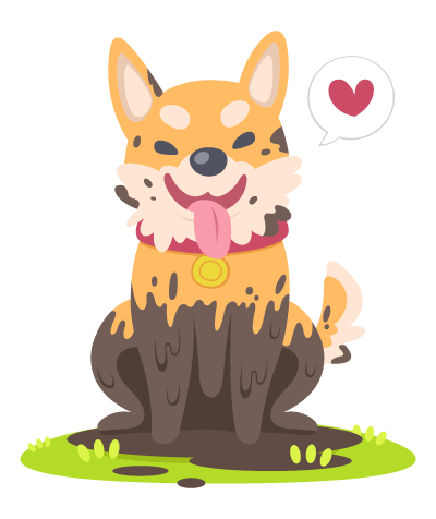 A muddy pupper